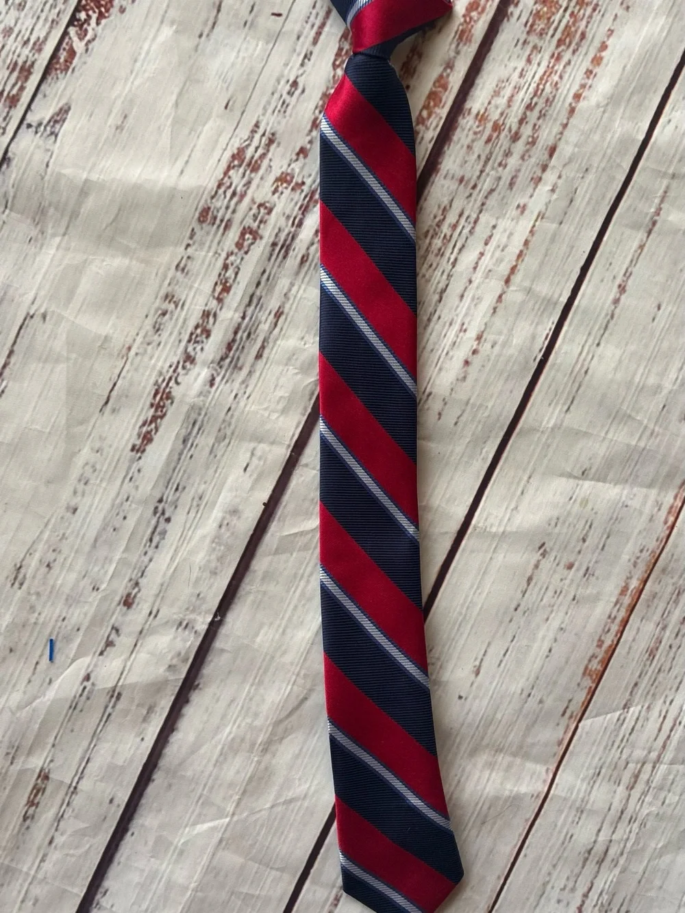 Classic Red and Navy Striped Kids Young Boy’s Tie - Premium Formal Accessory